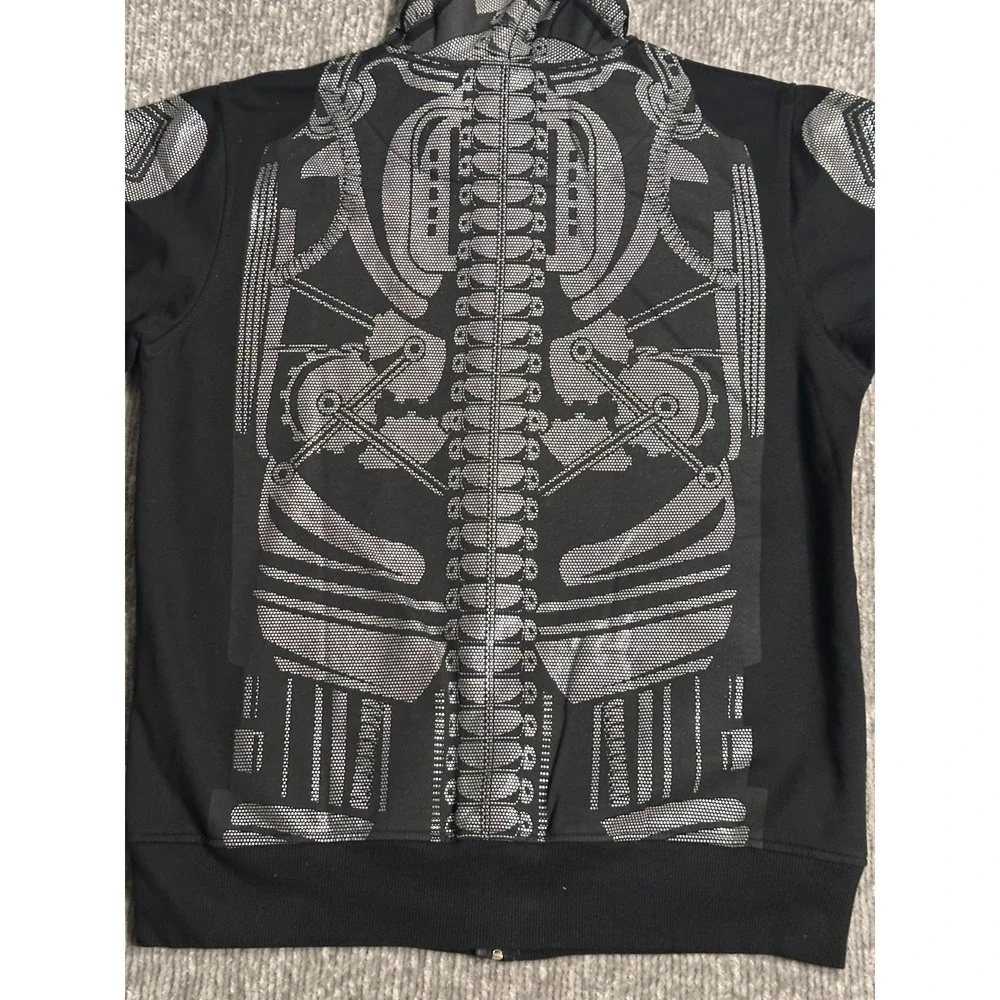 Social Collision Y2K Skeleton Robot Full Zip Hoodie Black Mall Goth Emo Cyber M